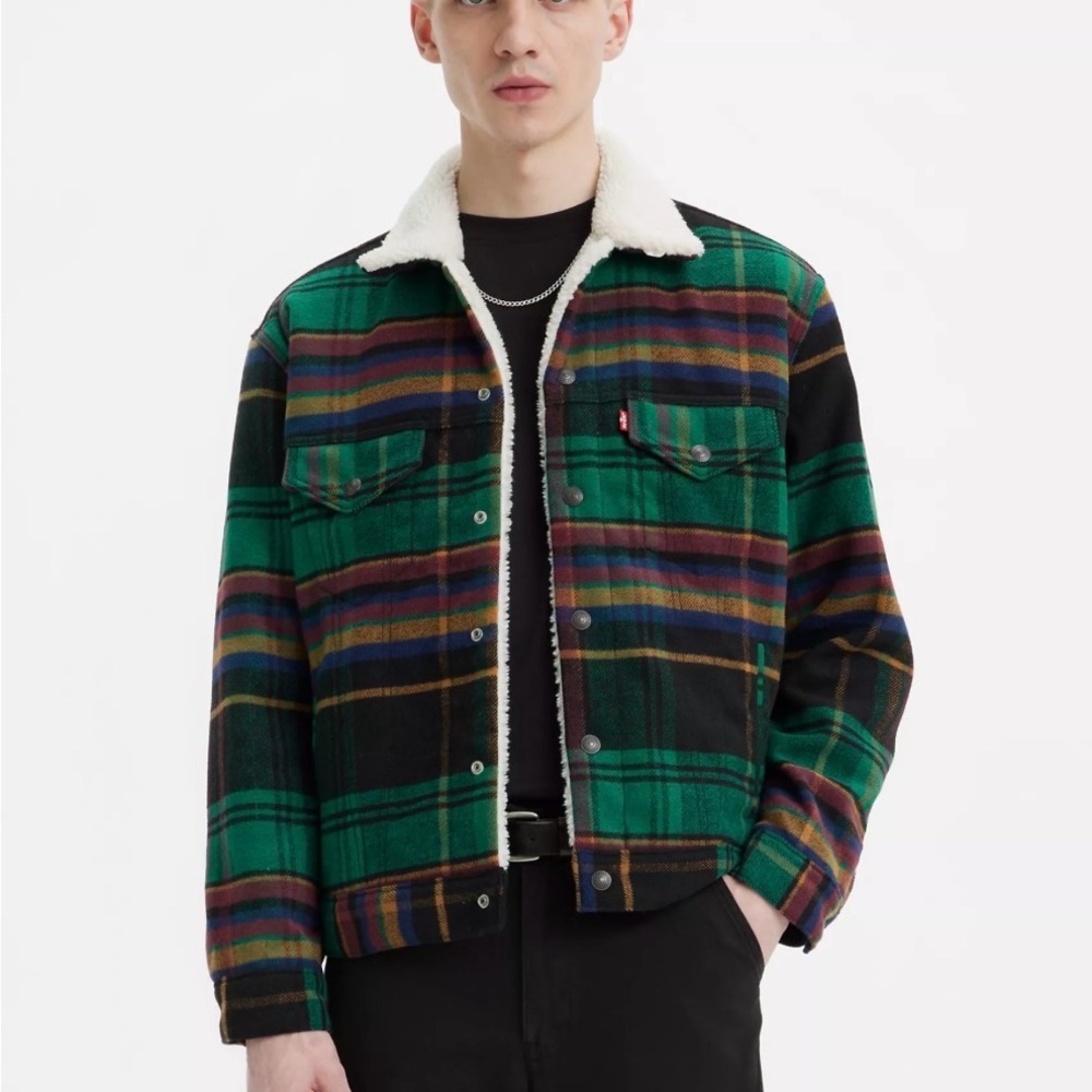 Levi's Green Plaid Sherpa Jacket